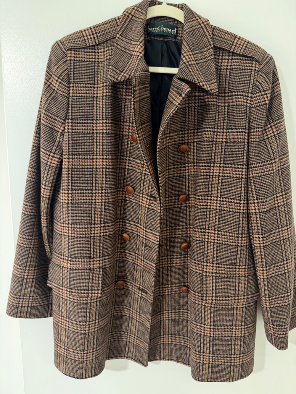 Harve Benard Brown Plaid Double-Breasted Pea Coat